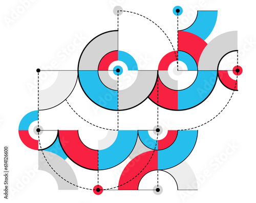 Abstract vector geometric background in tech mechanical engineering blueprint style, digital system wallpaper, technology mechanism draw in red and blue colors.