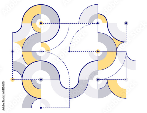 Abstract vector geometric background in tech mechanical engineering blueprint style, digital system wallpaper, technology mechanism dynamic draw.