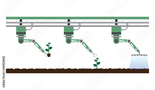 Agriculture vector with drone. Smart agriculture. farming with robot. Digital Farming Vector Design.