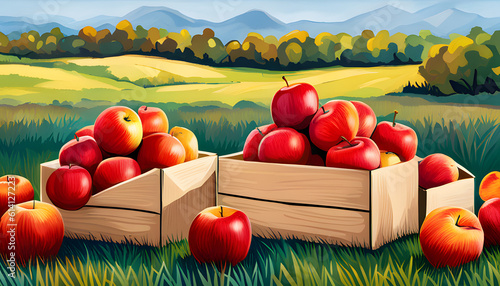 apples in a basket on the grass  created using AI Generative Technology	
