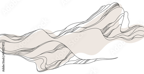 Abstract art background in oriental style, vector landscape with smooth lines wavy shapes, minimal simplistic design.