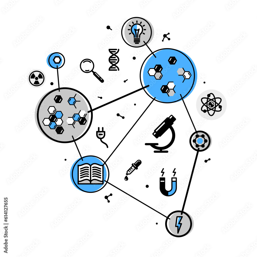 Physics and chemistry abstract science vector outline illustration, elements can be used separately as an icon.