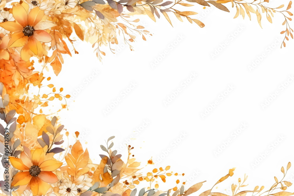 fall autumn floral leaf watercolor frame with copy space made with ...