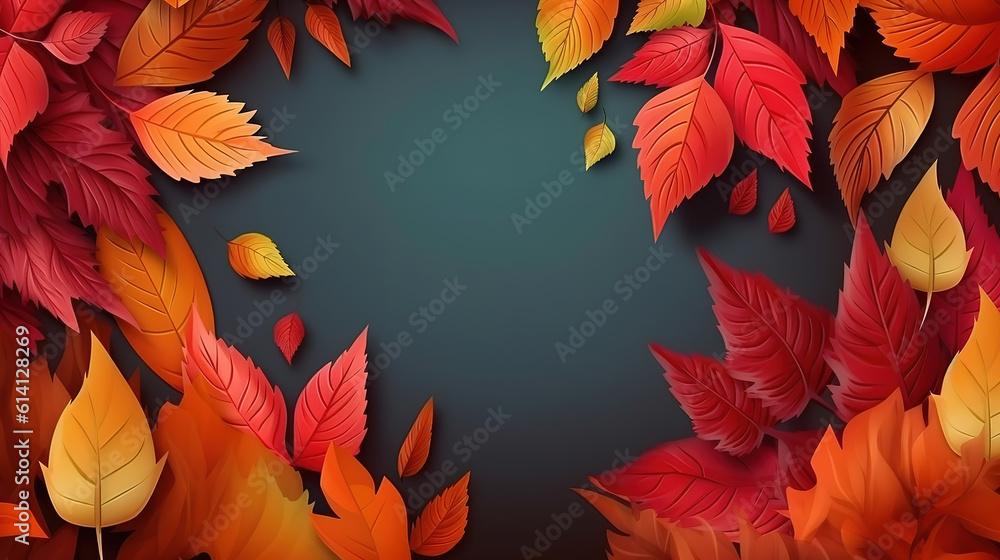 autumn leaves on wooden background with blank place for text. Generative Ai