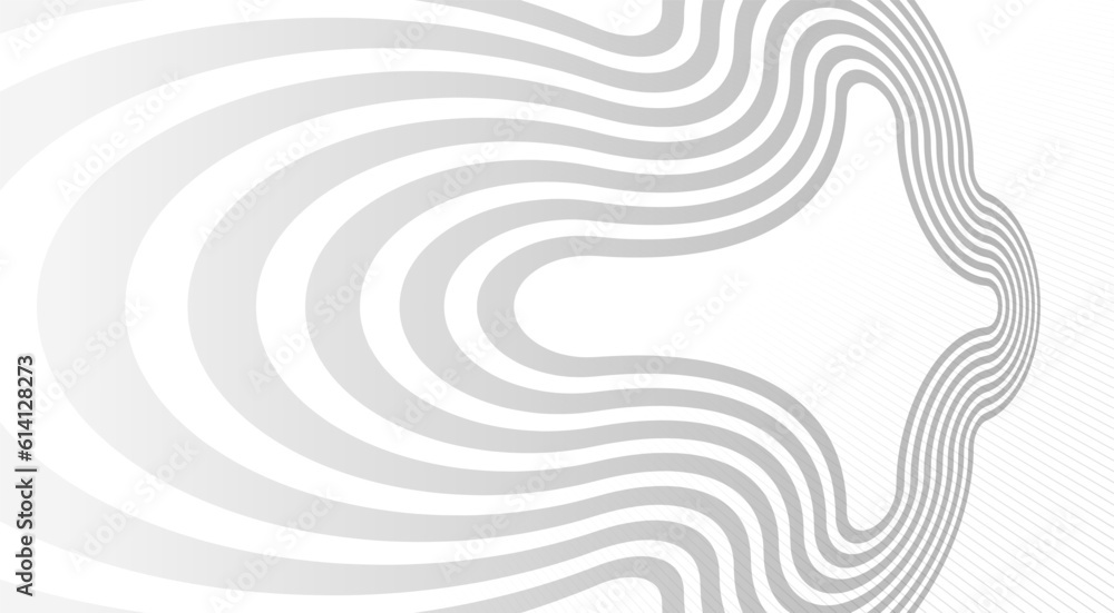 Wave lines in 3D perspective vector abstract background with smooth gradient of light grey and white monochrome colors, easy relaxing motion.