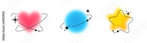 Abstract aesthetic and esoteric shapes in Y2K style. Blurred shapes and design elements in gradient vibrant colors. Heart, star and circle in Y2K style. Vector