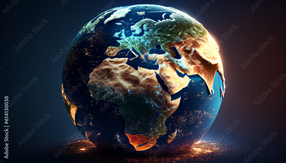 Golden globe on black background Illustration of a 3D earth symbolizing global trade - obrazy, fototapety, plakaty 