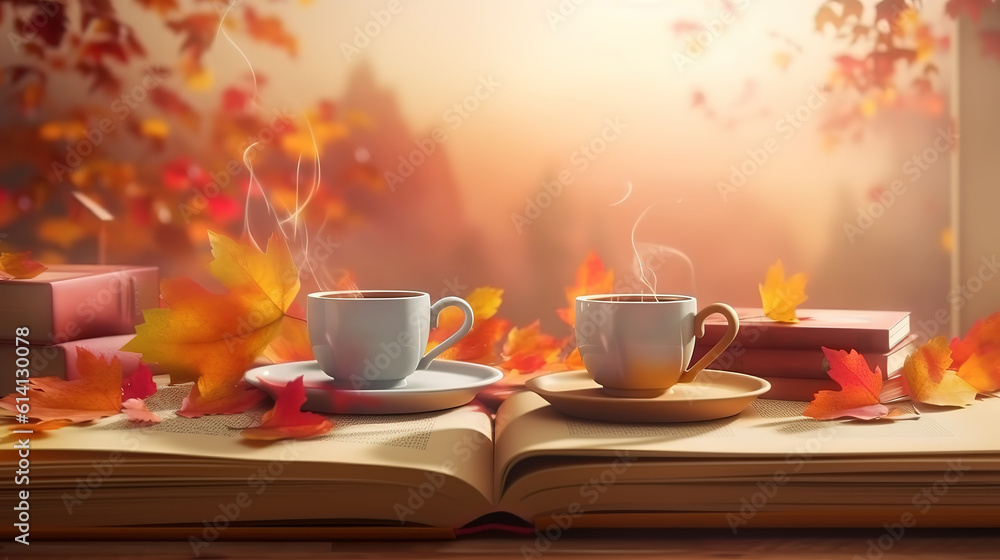 Reading a book at dawn with coffee. Generative Ai Reading a book at dawn with coffee. Generative Ai