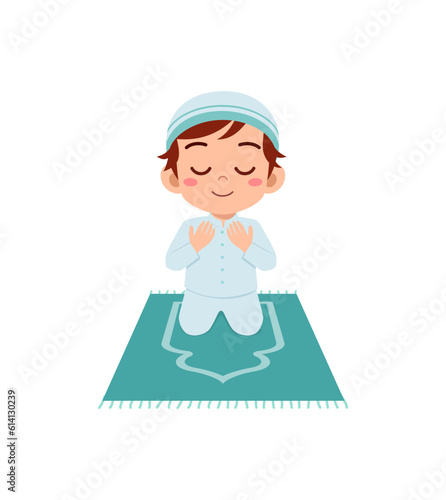 little muslim kid show pray pose and feel peace