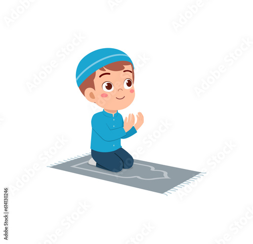 little muslim kid show pray pose and feel peace