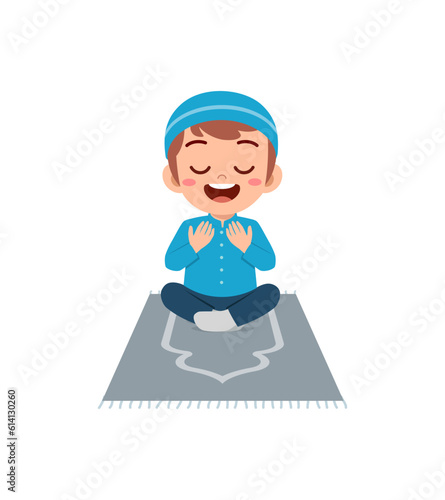 little muslim kid show pray pose and feel peace