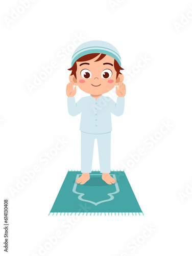 little muslim kid show pray pose and feel peace