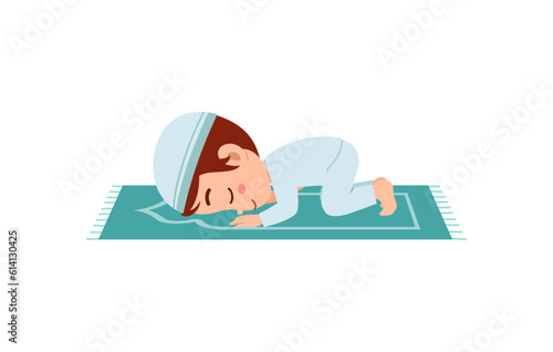little muslim kid show pray pose and feel peace