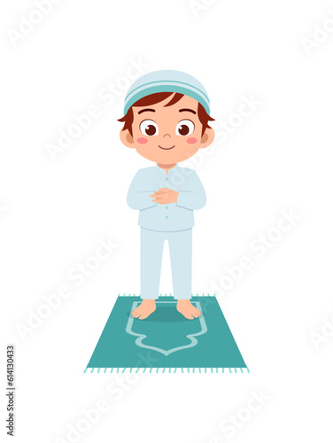 little muslim kid show pray pose and feel peace
