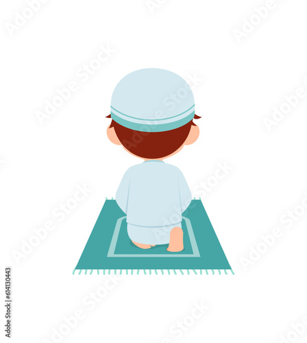little muslim kid show pray pose and feel peace
