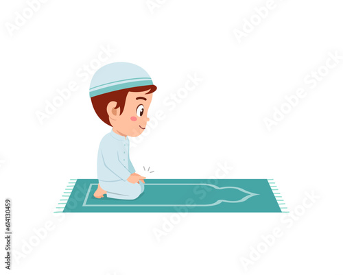 little muslim kid show pray pose and feel peace