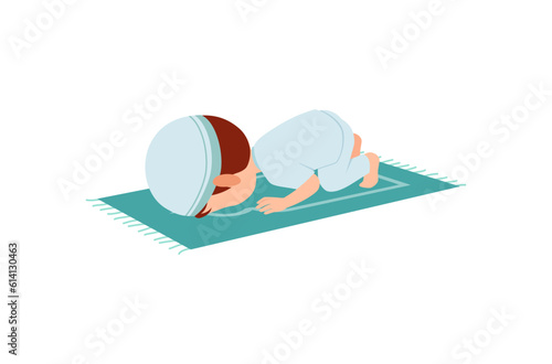 little muslim kid show pray pose and feel peace