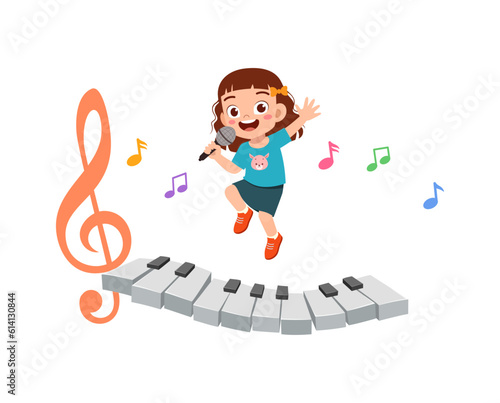 little kid sing and feeling happy and jump