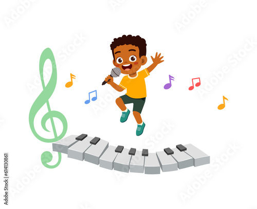 little kid sing and feeling happy and jump