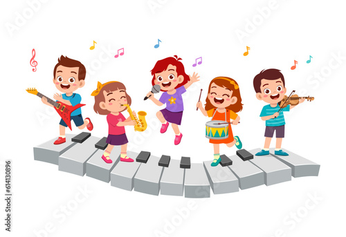 little kid sing and dance with friends together