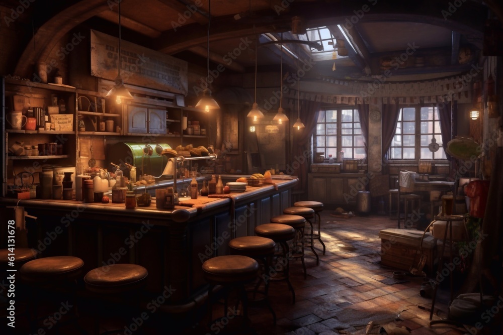 This is interior of modern european pub. Generative AI This is interior of modern european pub. Generative AI
