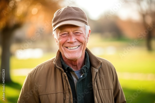 A close - up shot of a senior man enjoying a leisurely walk in a scenic park, representing active aging and healthy lifestyle. Generative AI © Mustafa