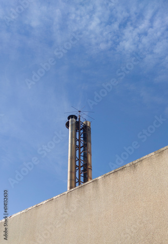 Industrial chimney protected with lightning rod