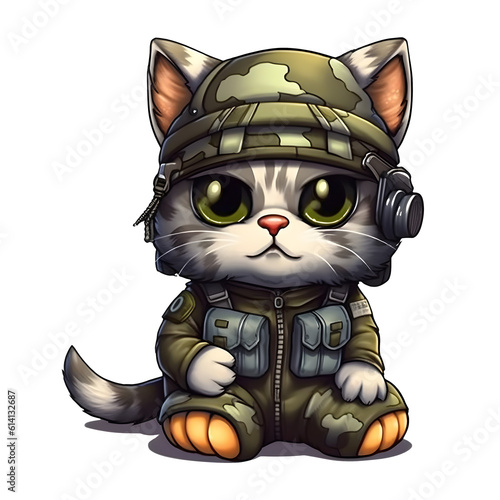 cat in soldier uniform cartoon, clipart isolated on transparent background, generative ai © Yuliia
