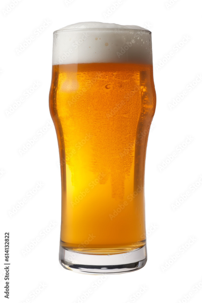 A pint of beer in a full tall glass isolated on a transparent background, Generative AI A pint of beer in a full tall glass isolated on a transparent background, Generative AI