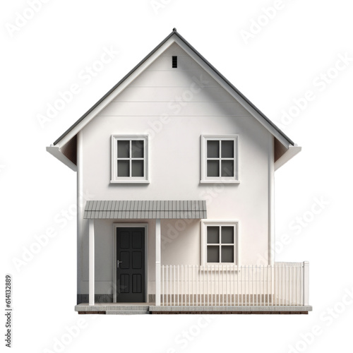 Small white house with a porch isolated on a transparent background, Generative AI