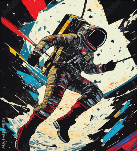 Colorful Vector Artwork of a Lost Astronaut in Space. Chromatic Astral Quest