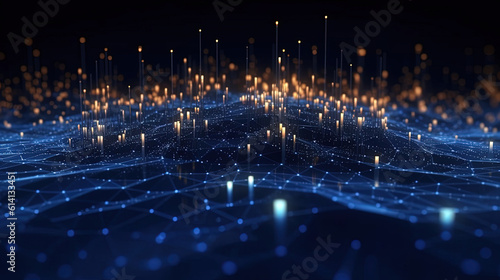 Abstract technology futuristic illustration with a line of bright particles for background or wallpaper photo