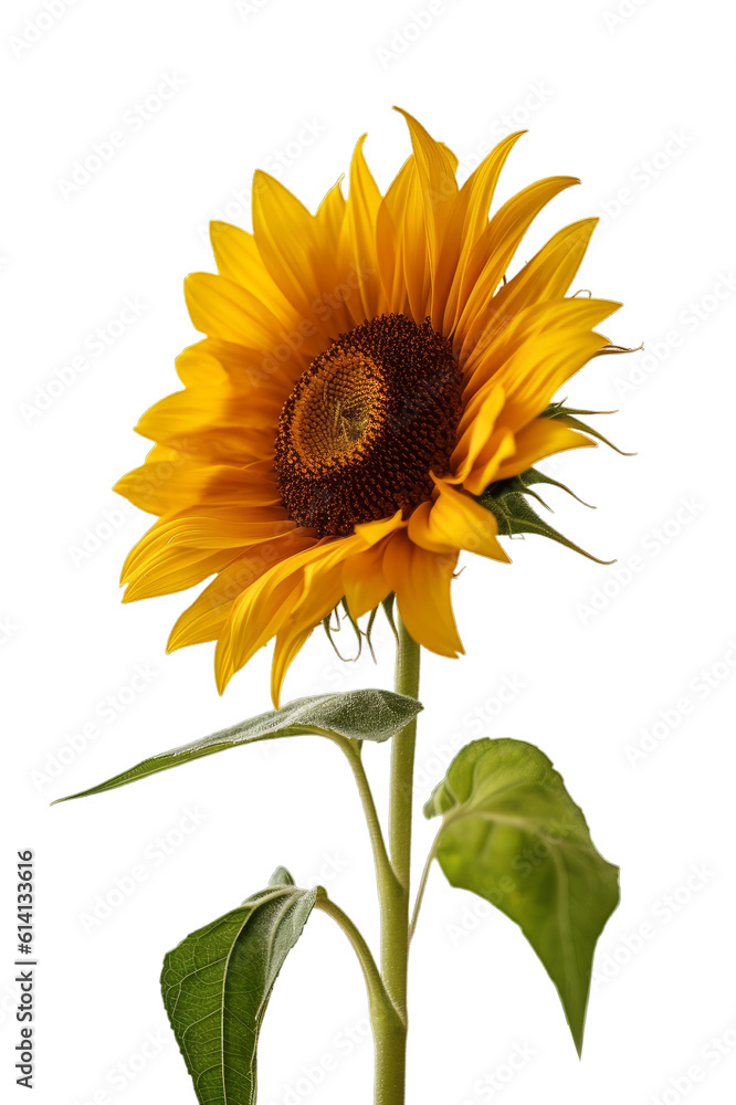 Fototapeta premium A single sunflower isolated on a transparent background, Generative AI