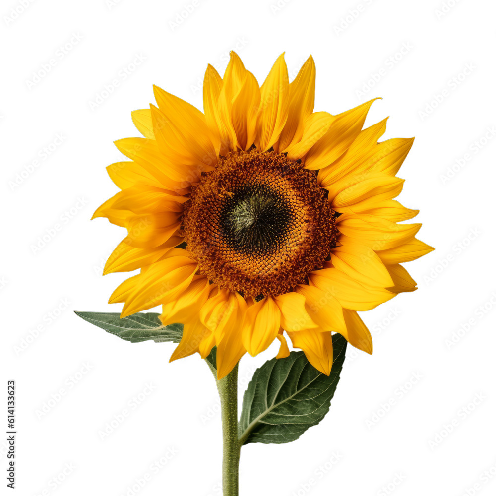 Fototapeta premium A single sunflower isolated on a transparent background, Generative AI