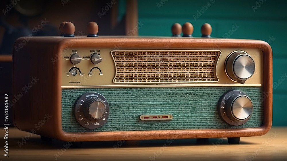 Fototapeta premium Classic Traditional Vintage Black Silver Metallic Electric Wireless Portable Radio. Generative Ai