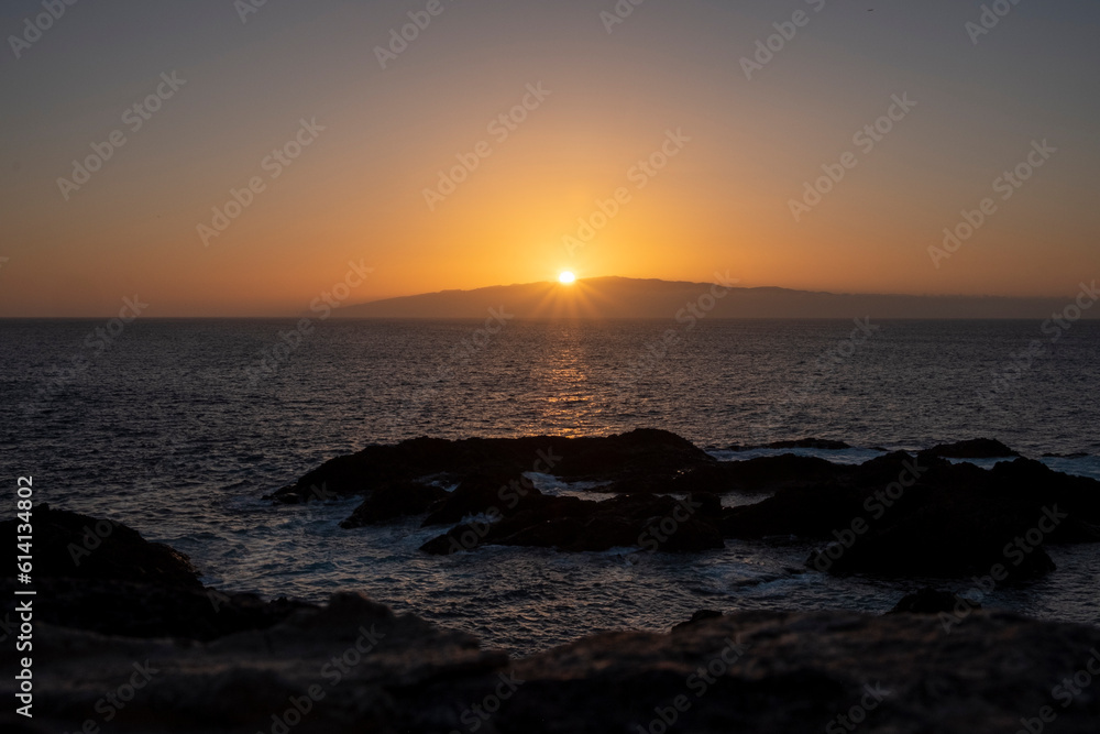 Sunset over La Gomera Tenerife Canary island. from Los Gigantes Tenerife