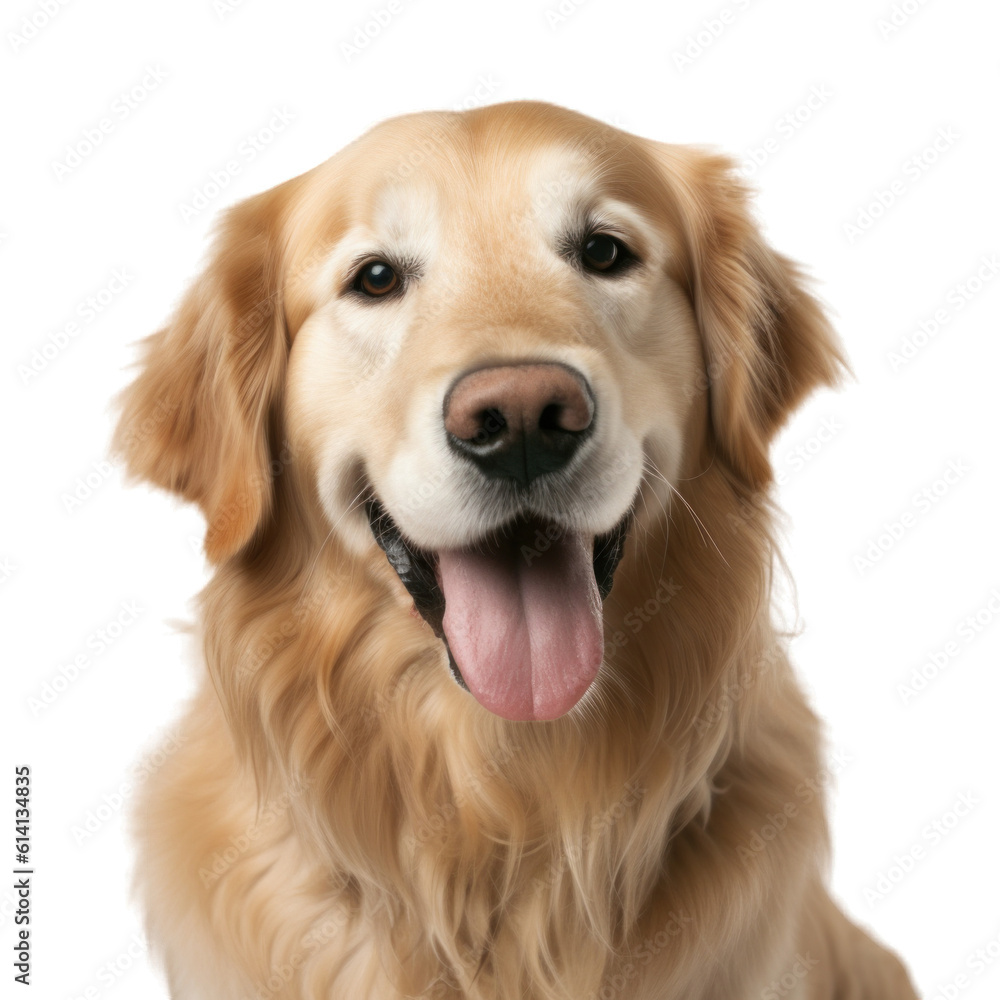Cute happy smiling golden retriever with tongue out isolated on a transparent background, Generative AI Cute happy smiling golden retriever with tongue out isolated on a transparent background, Generative AI