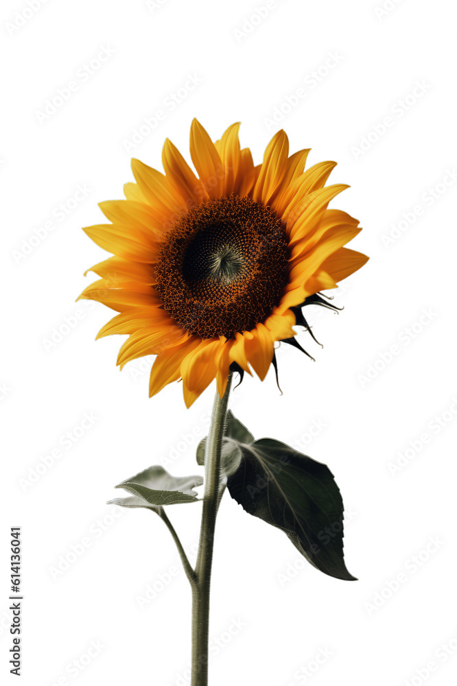 Fototapeta premium A single sunflower isolated on a transparent background, Generative AI