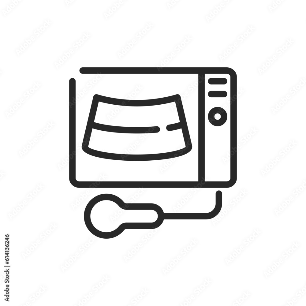 Pet Ultrasound Icon. Vector Outline Editable Sign of Medical Device for Diagnostic and Health Care. Veterinary Clinic Equipment, Animal Care Technology, Ultrasonography Illustration. Pet Ultrasound Icon. Vector Outline Editable Sign of Medical Device for Diagnostic and Health Care. Veterinary Clinic Equipment, Animal Care Technology, Ultrasonography Illustration.