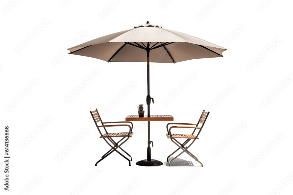 Café Table Set with Chair and Parasol Umbrella, Isolated on a Transparent Background. AI