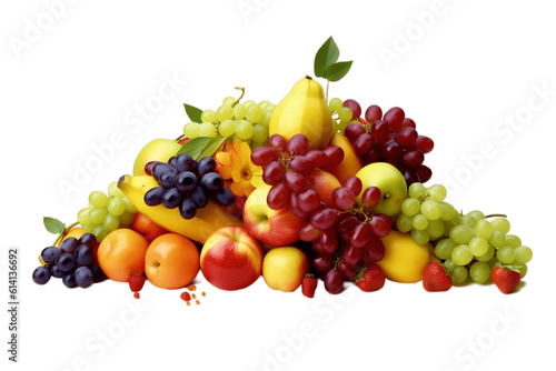 Vibrant Variety of Fresh Fruits Apples  Oranges  and Grapes Artfully Arranged on a Transparent Background. AI