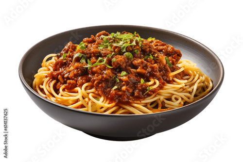 Plant-Based Spaghetti Bolognese on Transparent Background. AI