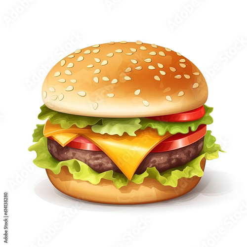 3D design of cheeseburger over white background. Generative AI.