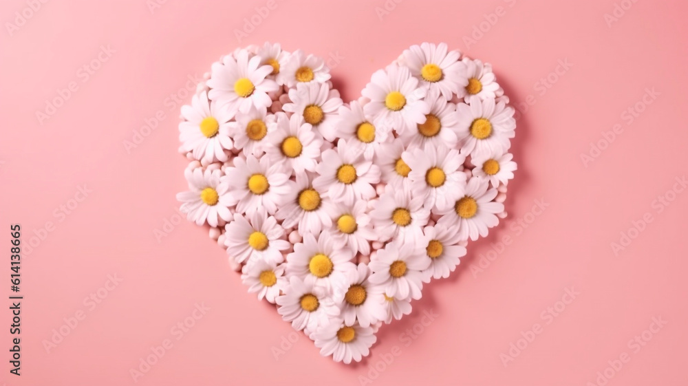 heart-shaped daisies on a pink background
