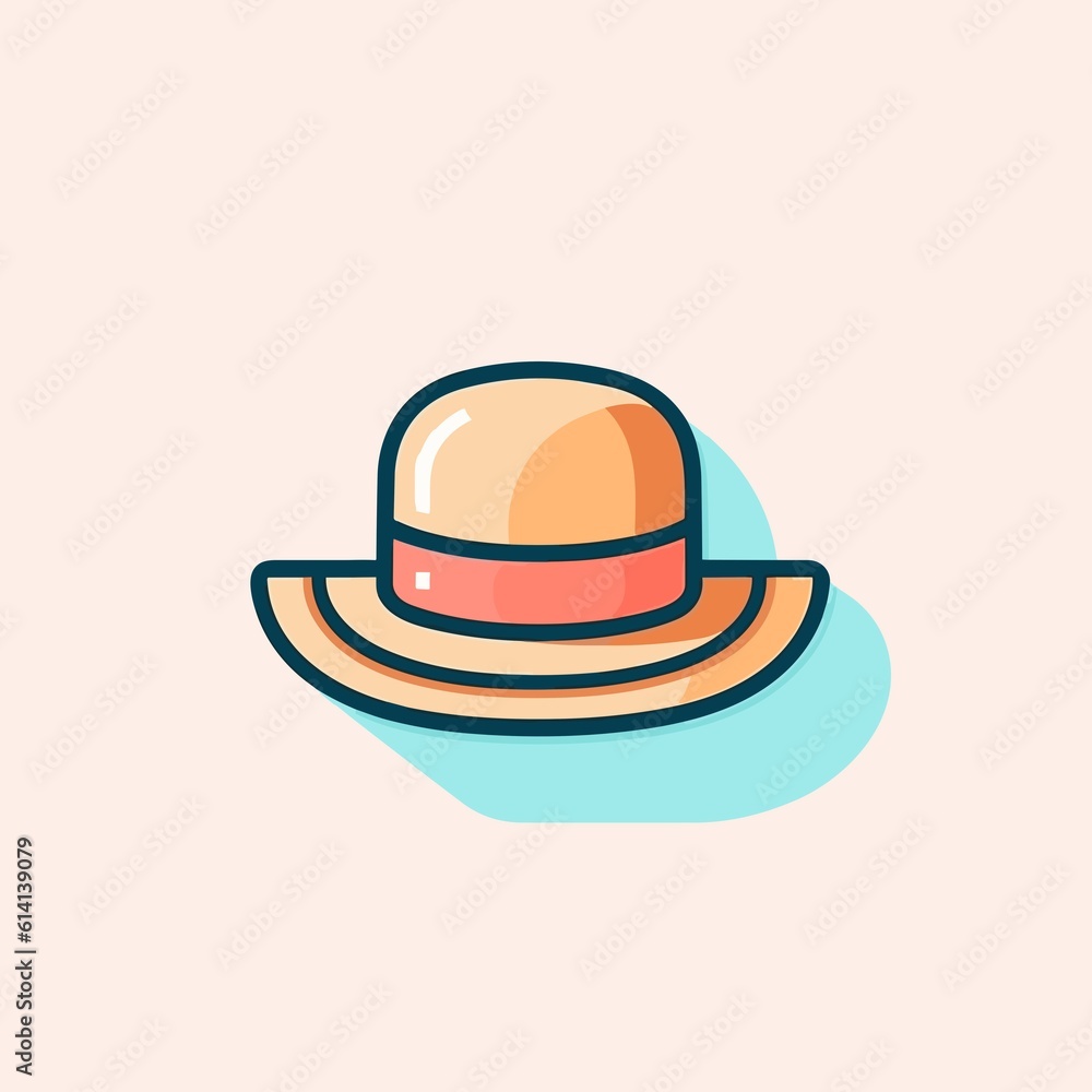 Beach Hat on White Background. Flat Colored Outline. Vector Design. Beach Hat on White Background. Flat Colored Outline. Vector Design.