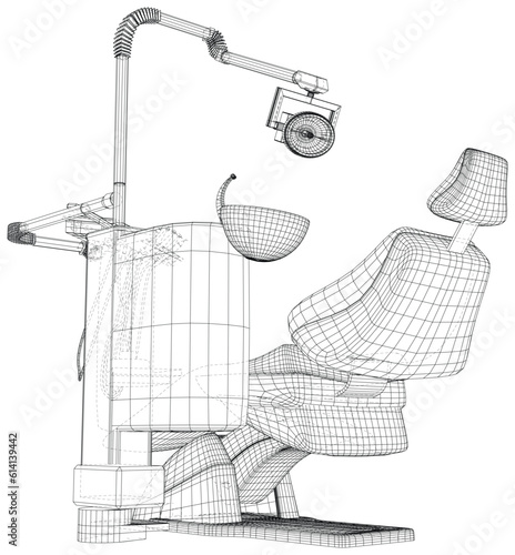 Dental chair on a white background. Wire-frame dentist equipment