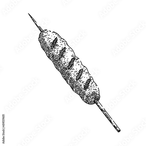 kebab skewered food hand drawn. meat meal, grill stick, chicken cuisine, grilled traditional, delicious tasty kebab skewered food vector sketch. isolated black illustration