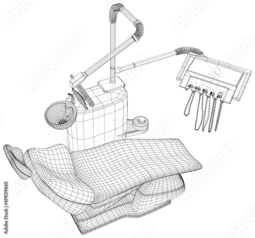 Modern dental chair. Wire-frame Outline Drawing medecine equipment. Vector created of 3d