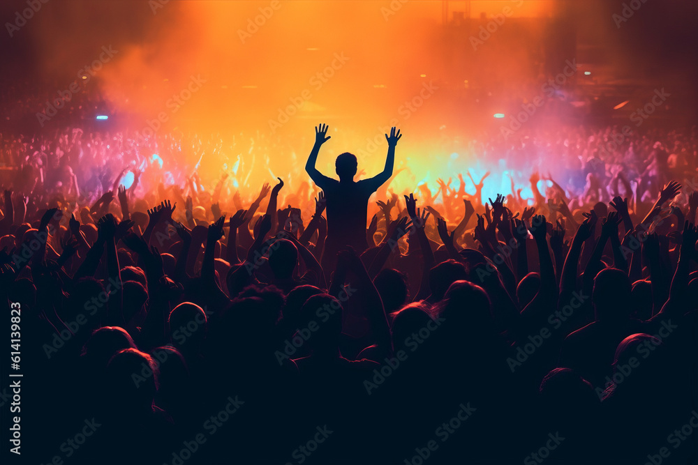 Crowd silhouettes cheering during a music concert Crowd silhouettes cheering during a music concert