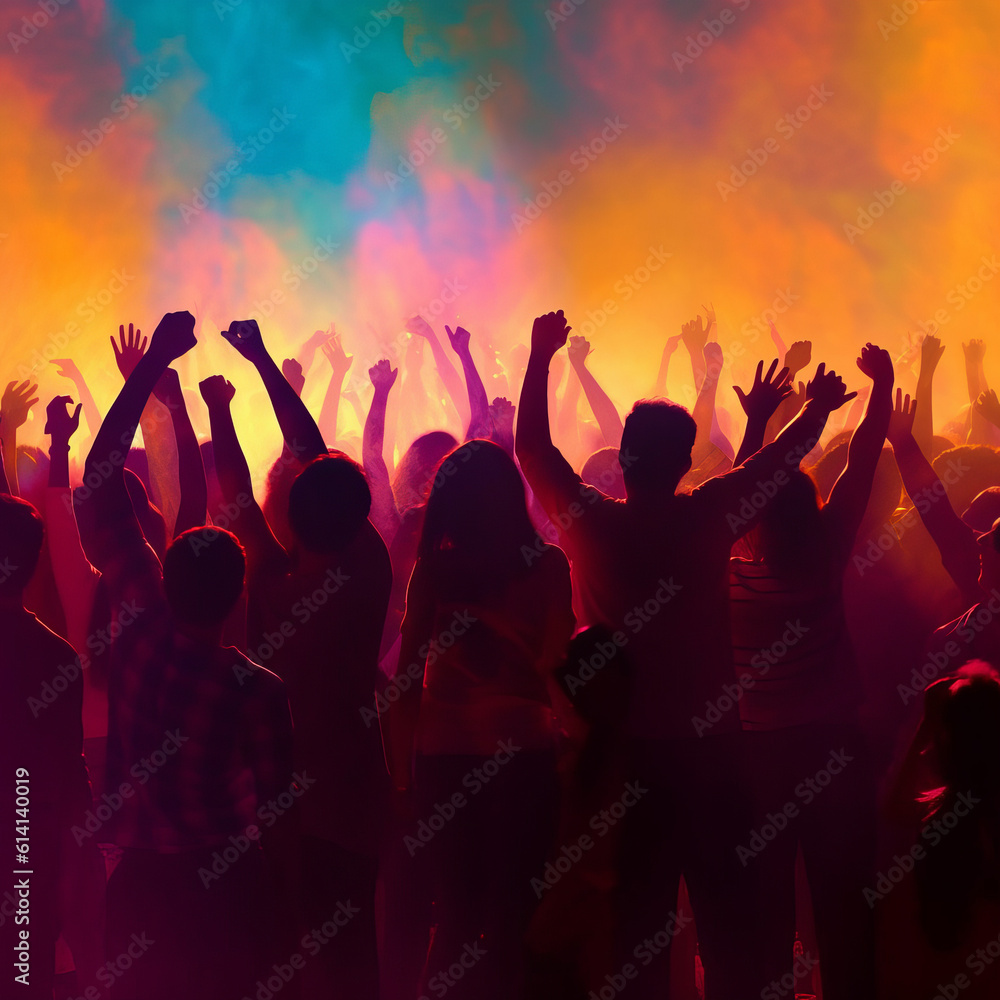 Crowd silhouettes cheering during a music concert Crowd silhouettes cheering during a music concert